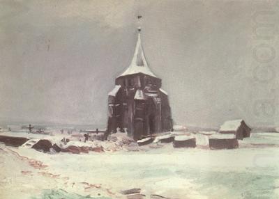 The old Cemetery Tower at Nuenen in thte Snow (nn040, Vincent Van Gogh